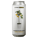 A slim silver aluminum can of Xul Beer Vanilla Limoncello with a minimalist white label featuring a potted lemon tree and yellow lemons.