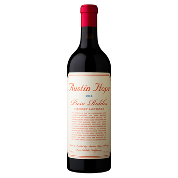 Wine bottle with 'Austin Hope' label on a white background