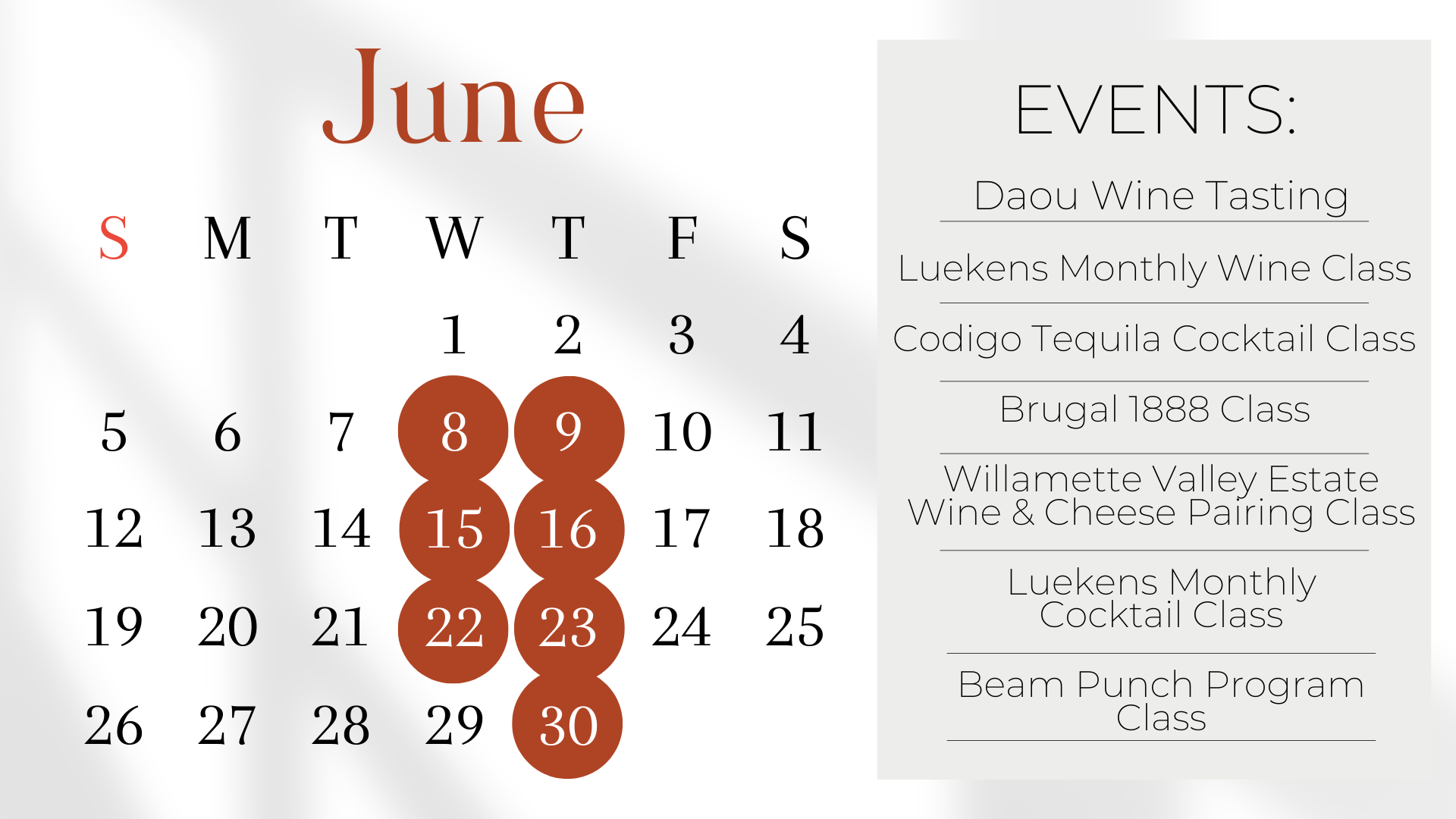 June Event Calendar FUlly Updated Luekens Wine & Spirits